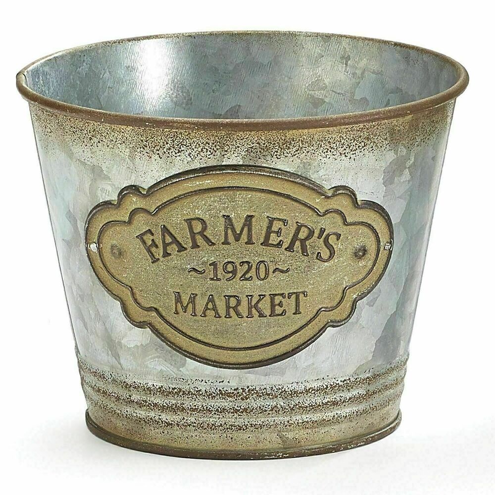 Country Farmer's Market Galvanized Rustic Tin Bucket Planter Liner Distressed